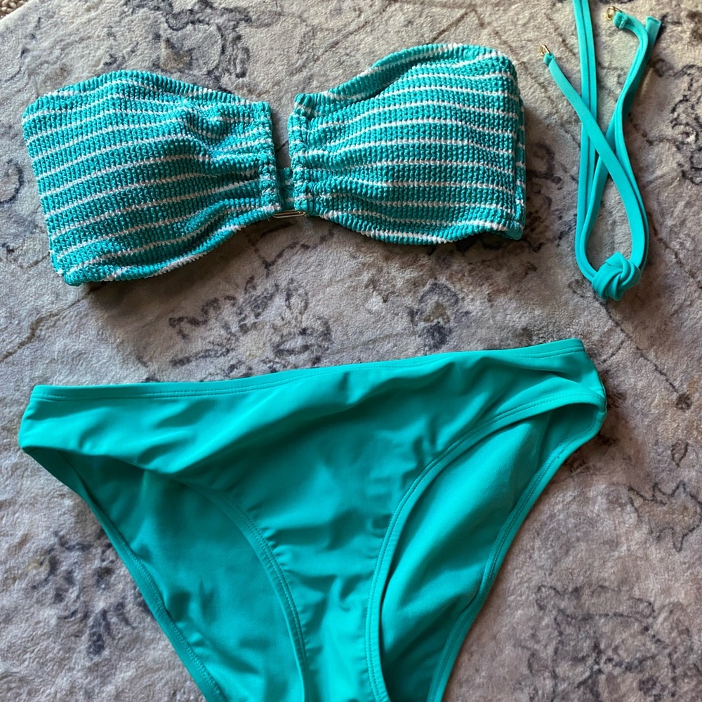 Shade & Shore Teal and White Bandeau Bikini Set